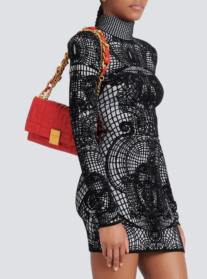 Balmain 1945 Soft Small Bag In Quilted Leather Red Women Crossbody Bags