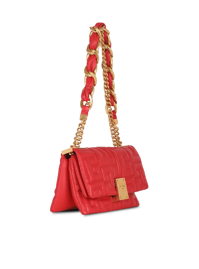 Balmain 1945 Soft Small Bag In Quilted Leather Red Women Crossbody Bags