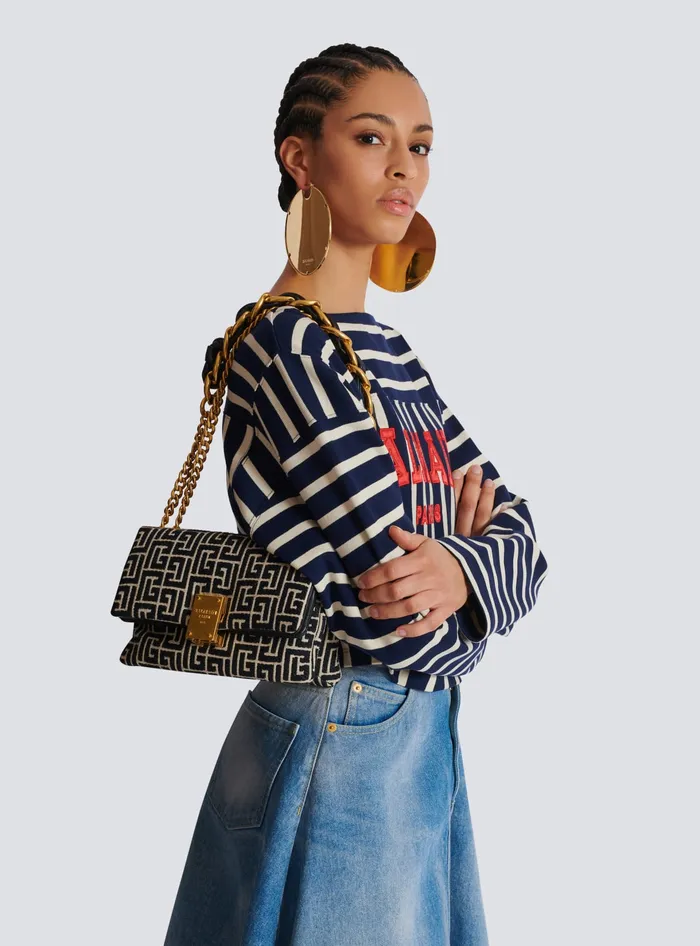 Balmain 1945 Soft Small Bag With Jacquard Monogram Black Women Crossbody Bags