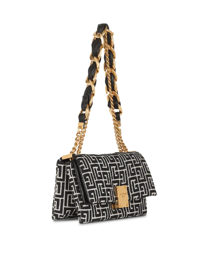 Balmain 1945 Soft Small Bag With Jacquard Monogram Black Women Crossbody Bags