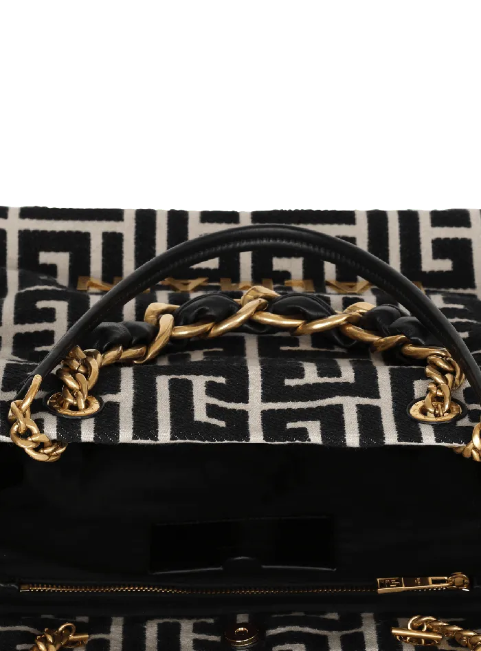 Balmain 1945 Soft Tote Bag In Jacquard Fabric With Monogram Black Women Handbags