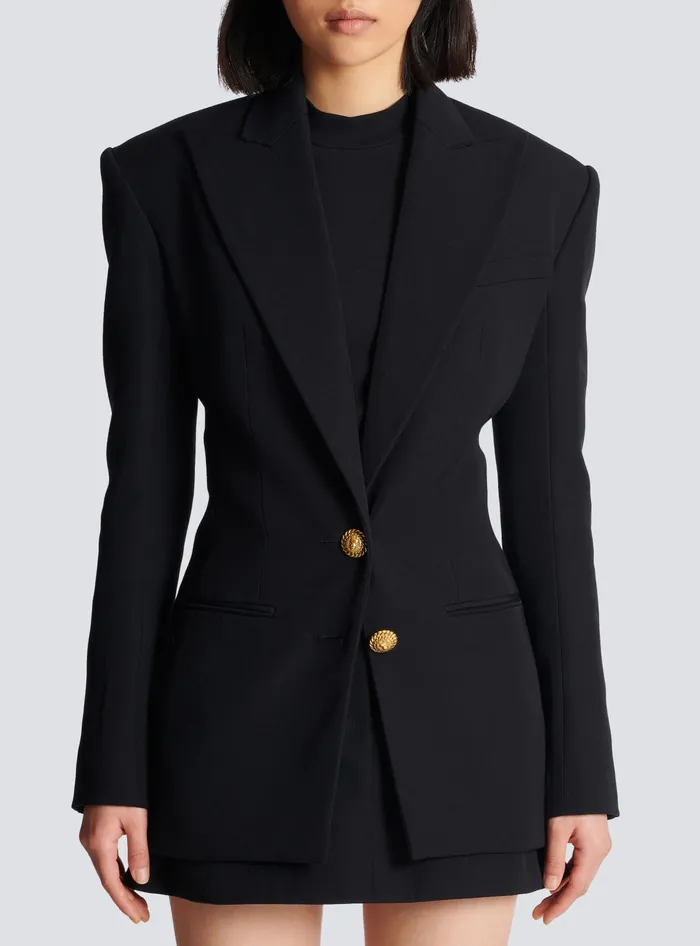 Balmain 2button Cinchedwaist Jacket Black Women Jackets And Blazers