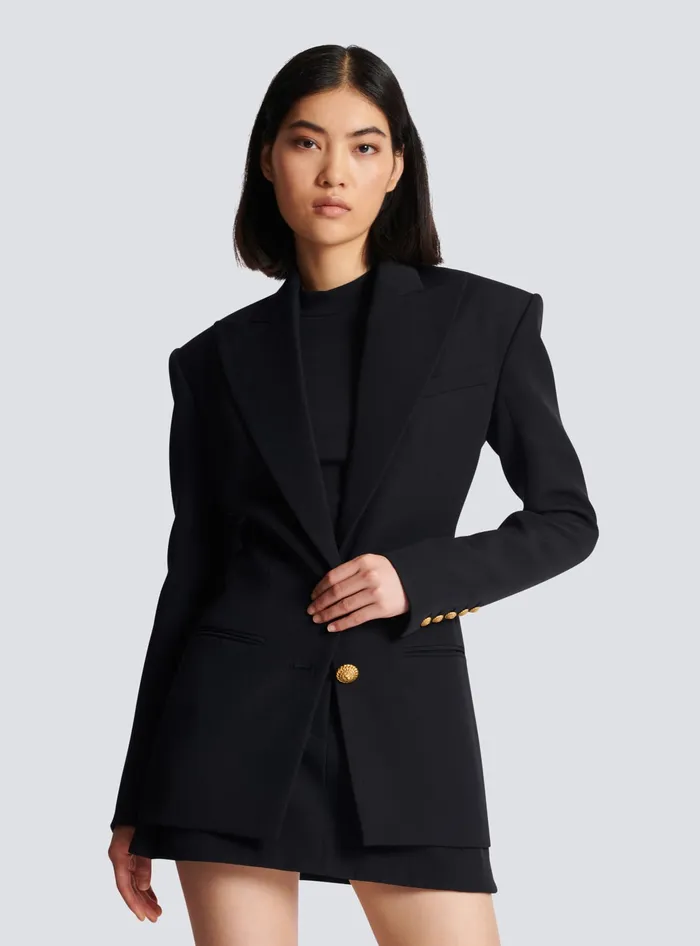 Balmain 2button Cinchedwaist Jacket Black Women Jackets And Blazers