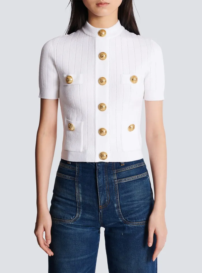 Balmain 4pocket Knitted Cardigan White Women Knitwear
