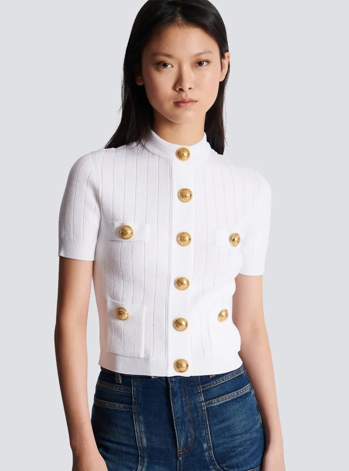 Balmain 4pocket Knitted Cardigan White Women Knitwear