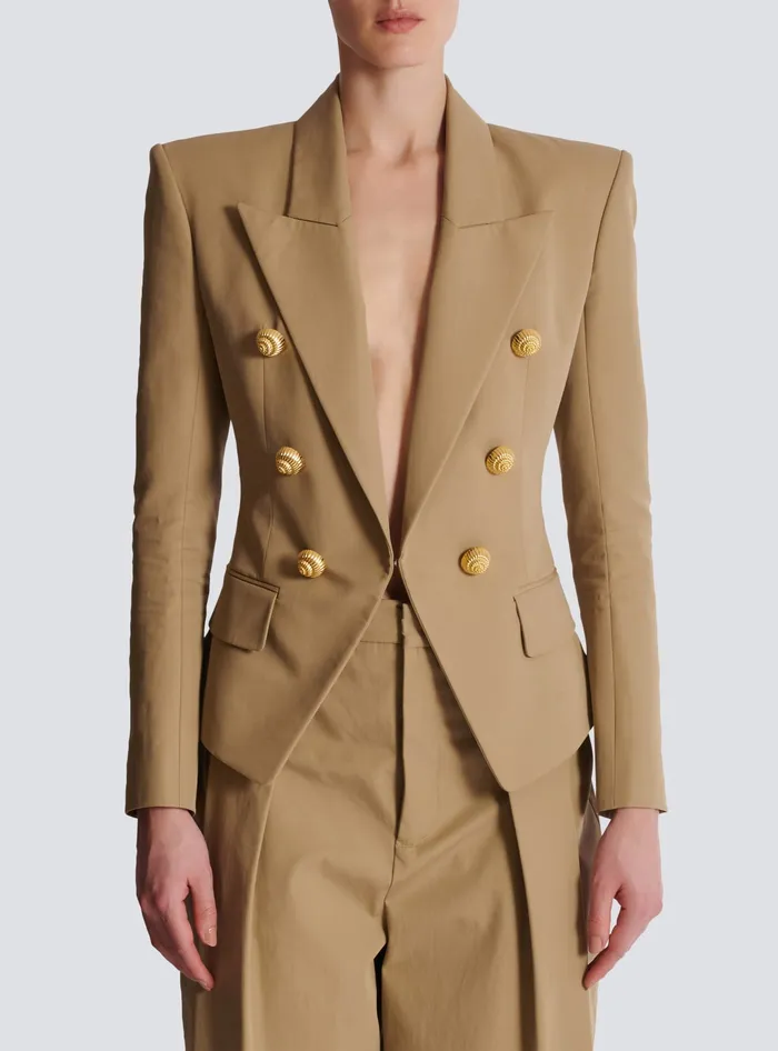 Balmain 6button Cotton Jacket Beige Women Jackets And Blazers