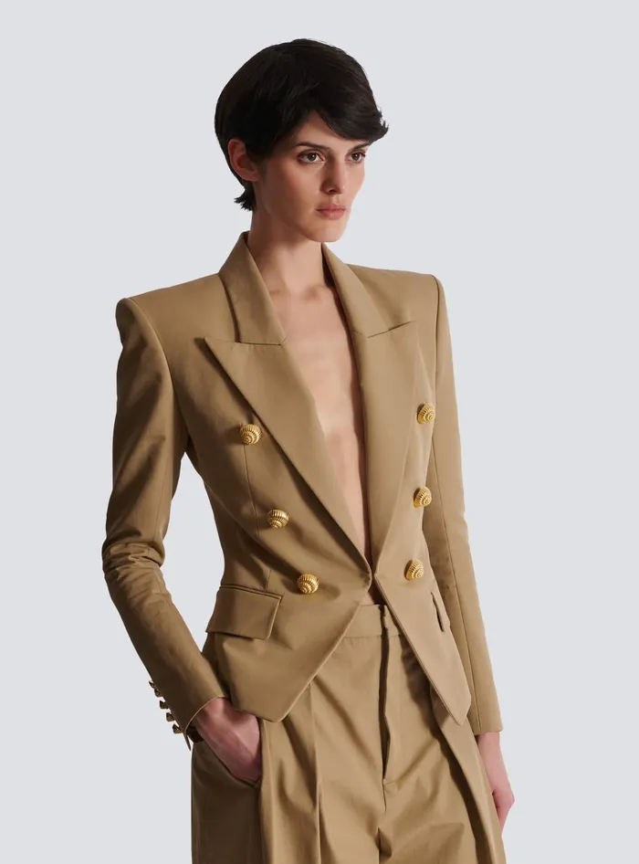 Balmain 6button Cotton Jacket Beige Women Jackets And Blazers