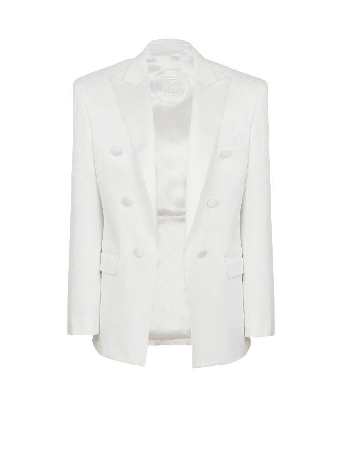 Balmain 6button Monogram Satin Jacket White Men Jackets And Blazers