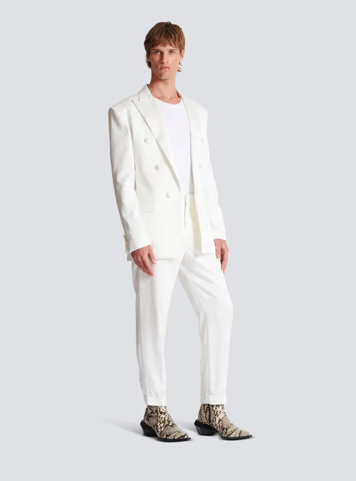 Balmain 6button Monogram Satin Jacket White Men Jackets And Blazers