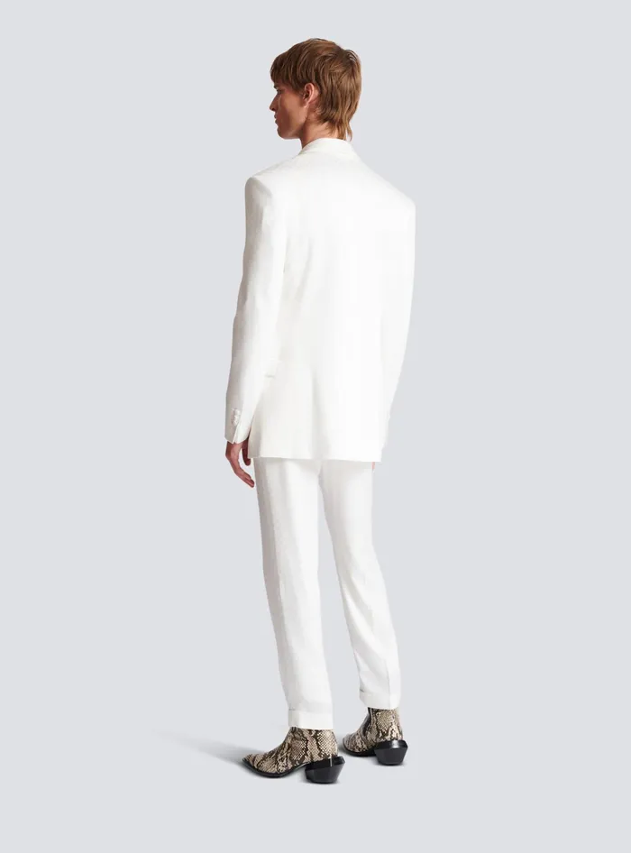 Balmain 6button Monogram Satin Jacket White Men Jackets And Blazers