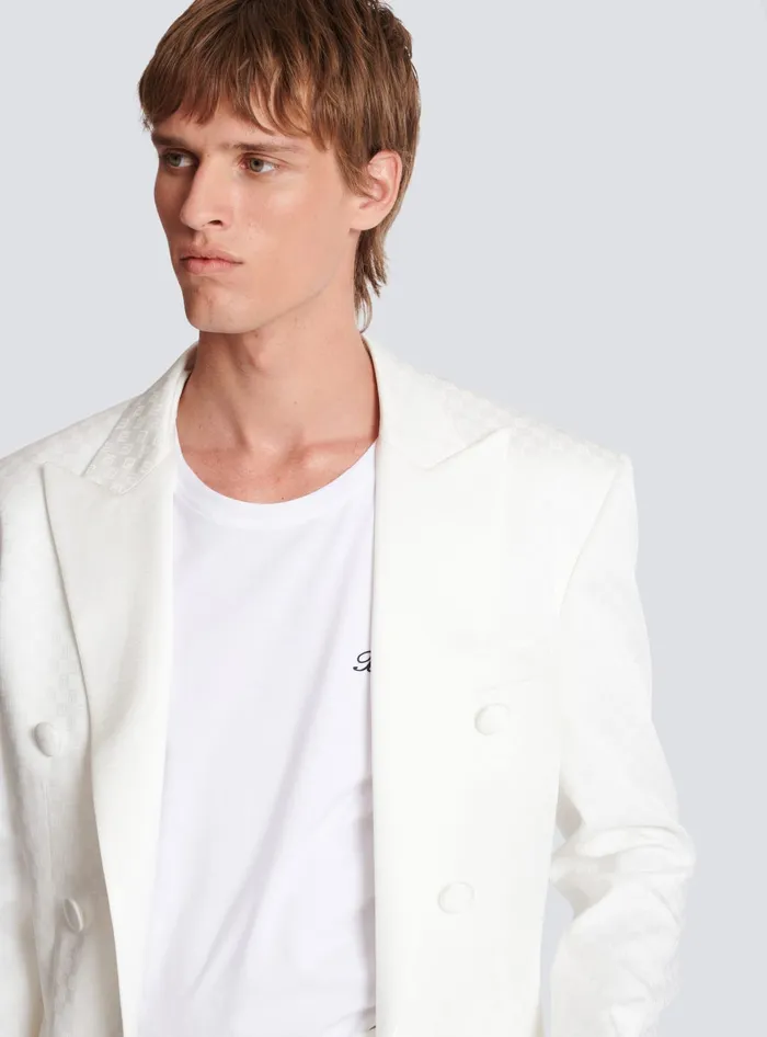 Balmain 6button Monogram Satin Jacket White Men Jackets And Blazers