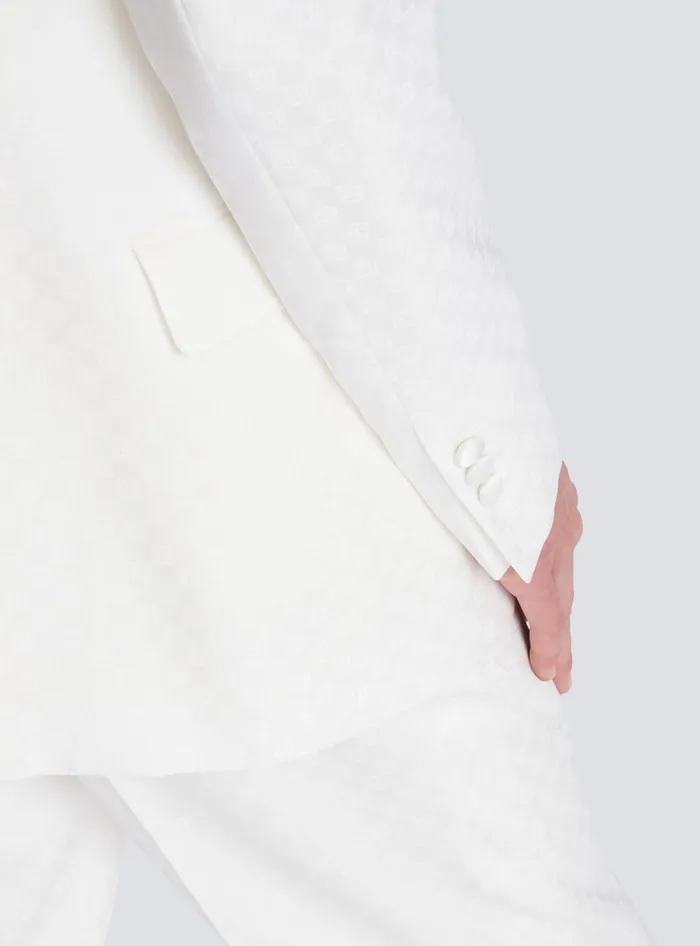 Balmain 6button Monogram Satin Jacket White Men Jackets And Blazers