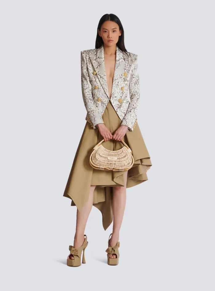 Balmain 6button Satin Jacket With Redcurrant Print Beige Women Jackets And Blazers