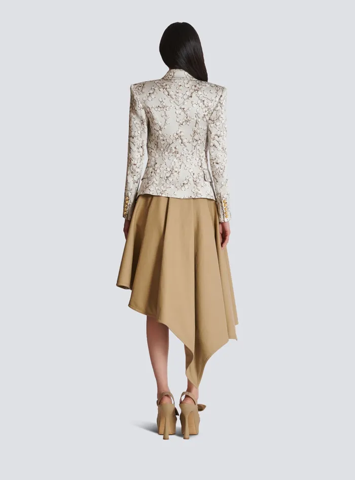 Balmain 6button Satin Jacket With Redcurrant Print Beige Women Jackets And Blazers
