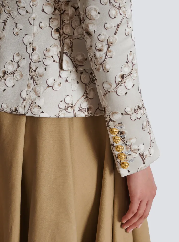 Balmain 6button Satin Jacket With Redcurrant Print Beige Women Jackets And Blazers