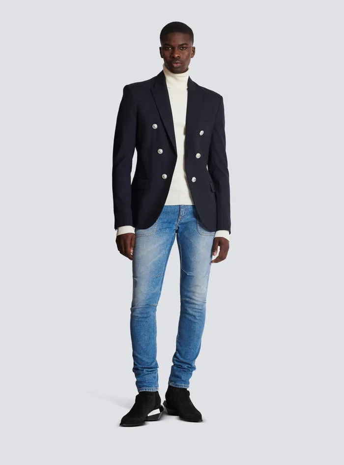 Balmain 6button Wool Jacket Navy Men Jackets And Blazers