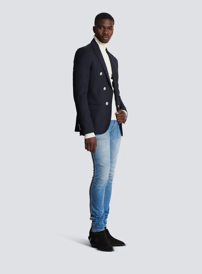 Balmain 6button Wool Jacket Navy Men Jackets And Blazers
