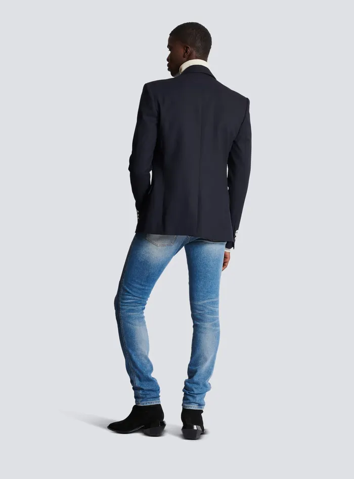 Balmain 6button Wool Jacket Navy Men Jackets And Blazers