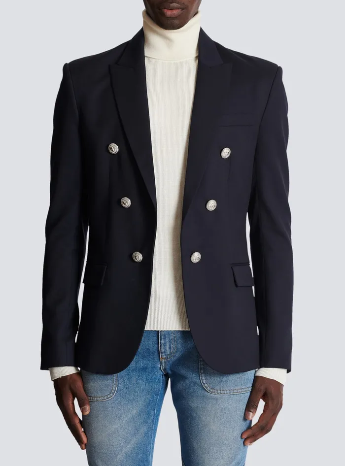 Balmain 6button Wool Jacket Navy Men Jackets And Blazers