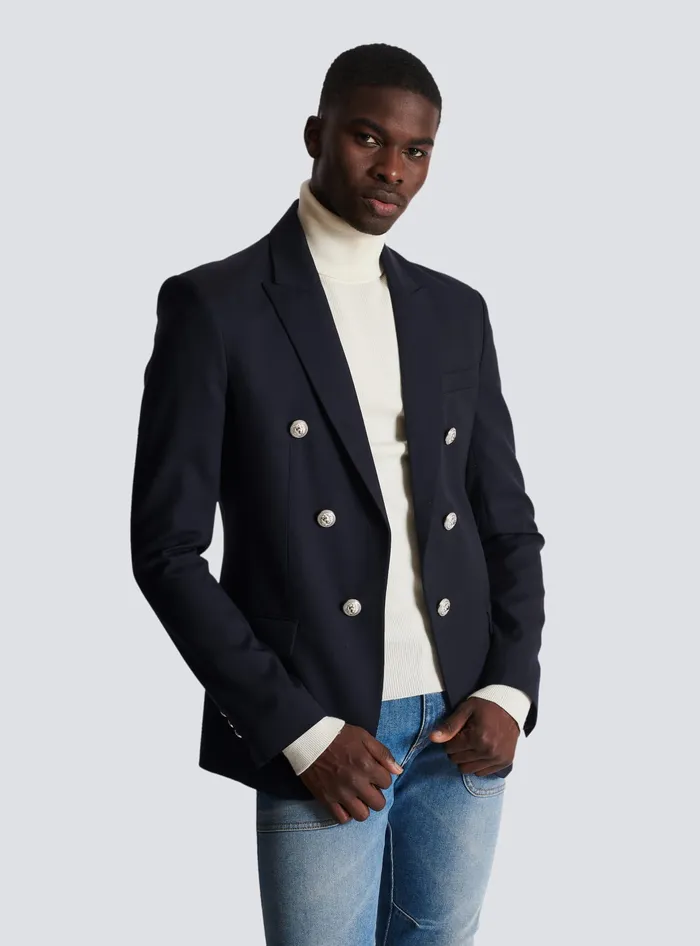 Balmain 6button Wool Jacket Navy Men Jackets And Blazers