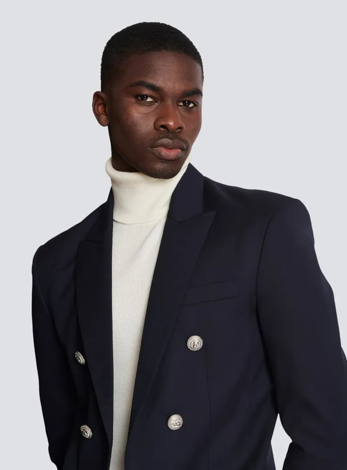 Balmain 6button Wool Jacket Navy Men Jackets And Blazers