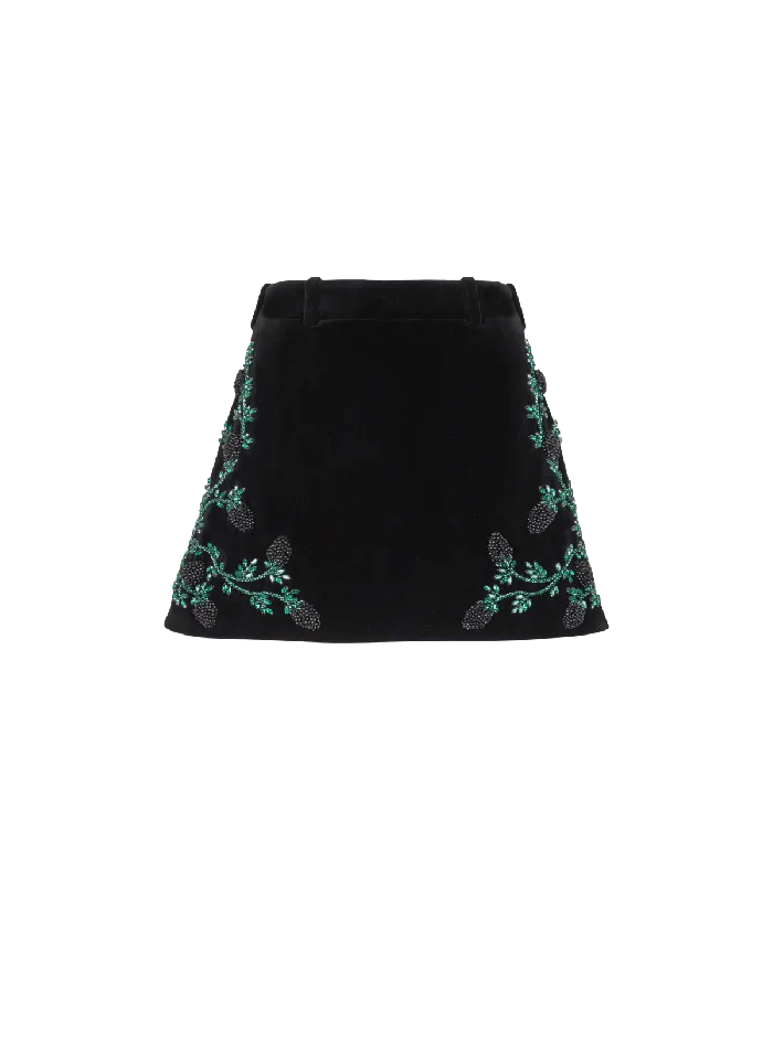 Balmain Aline Skirt In Blackberryembroidered Velvet Black Women Skirts