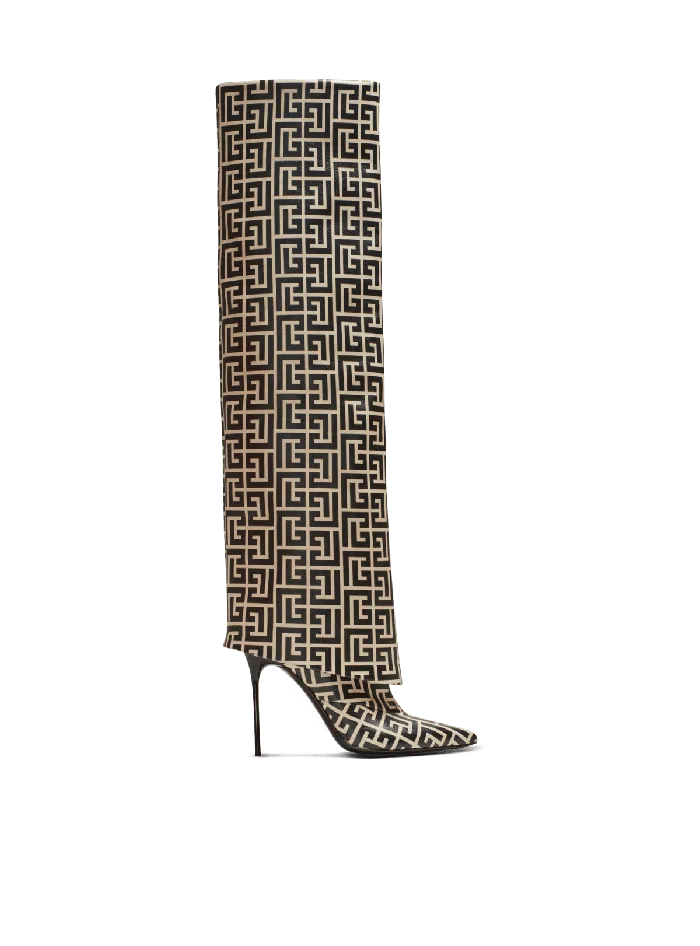 Balmain Ariel Monogrammed Leather Boots Black Women Boots