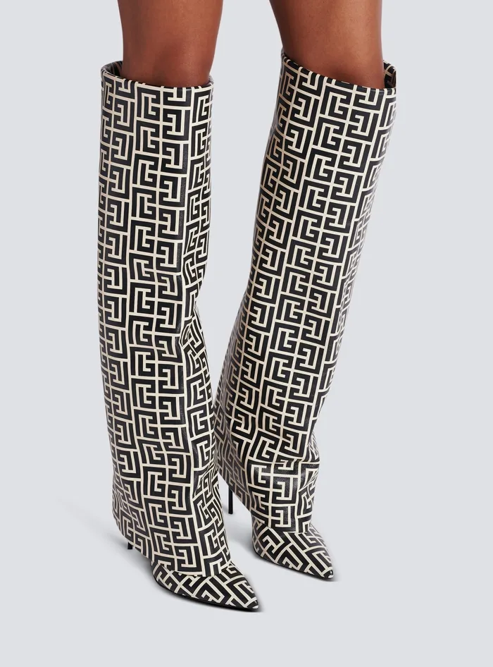 Balmain Ariel Monogrammed Leather Boots Black Women Boots