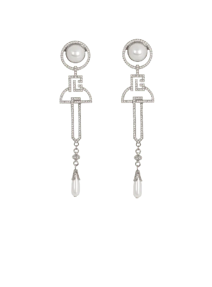 Balmain Art Deco Pendant Earrings Silver Women Fashion Jewelry