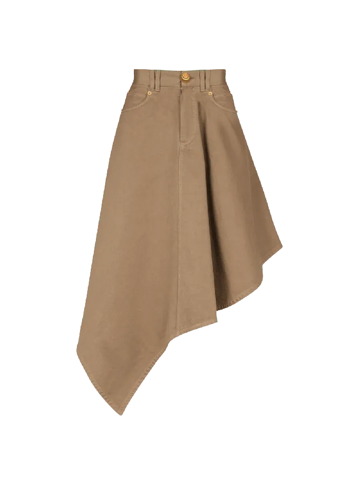 Balmain Asymmetrical Pleated Skirt In Cotton Canvas Beige Women Skirts