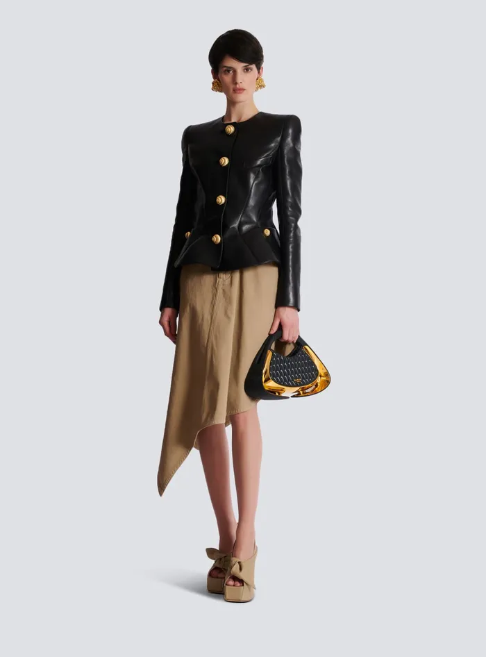 Balmain Asymmetrical Pleated Skirt In Cotton Canvas Beige Women Skirts
