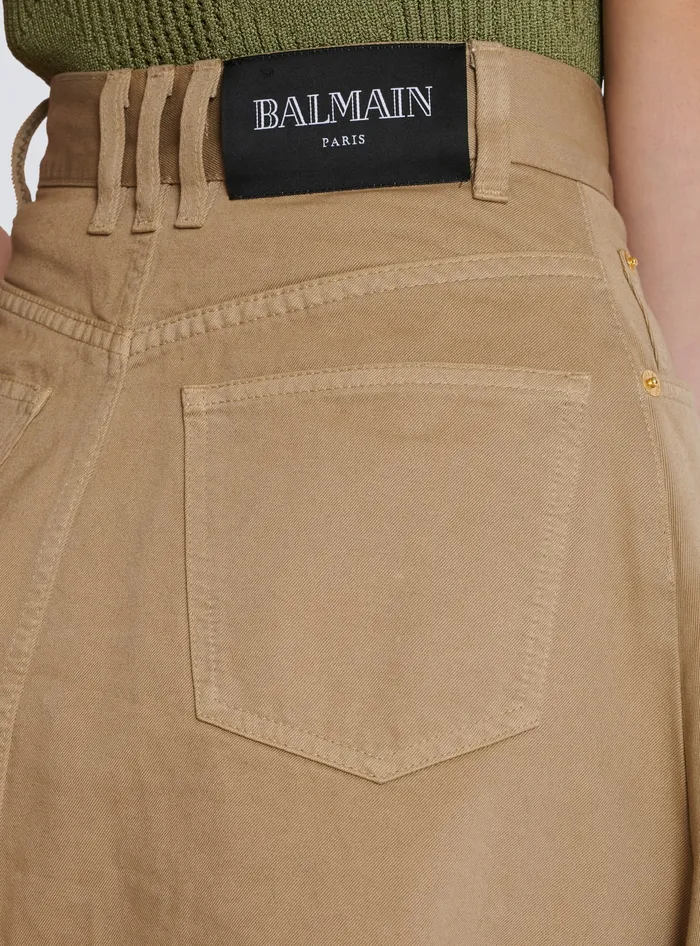 Balmain Asymmetrical Pleated Skirt In Cotton Canvas Beige Women Skirts