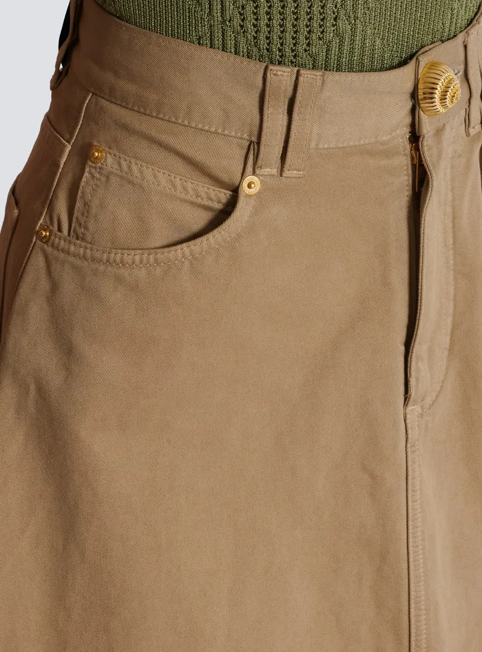 Balmain Asymmetrical Pleated Skirt In Cotton Canvas Beige Women Skirts