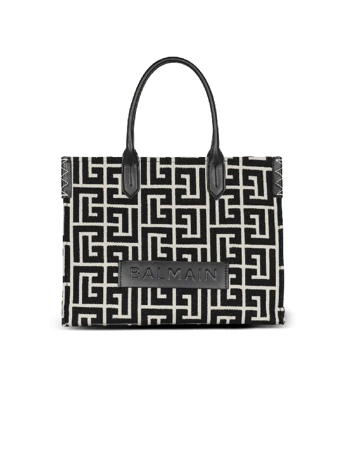 Balmain BArmy 42 Monogram Jacquard And Leather Tote Bag Black Women Shoulder Bags