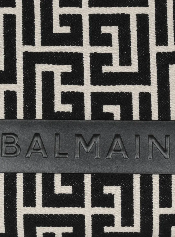 Balmain BArmy 42 Monogram Jacquard And Leather Tote Bag Black Women Shoulder Bags