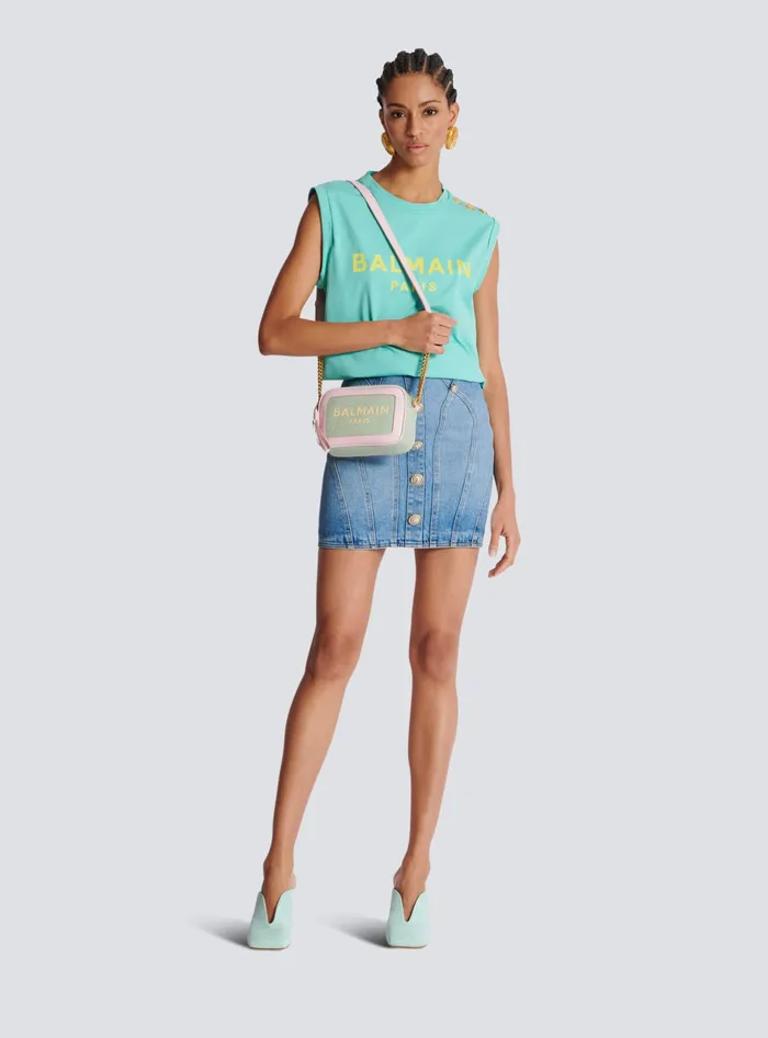 Balmain BArmy Camera Case In Canvas And Leather Green Women Crossbody Bags