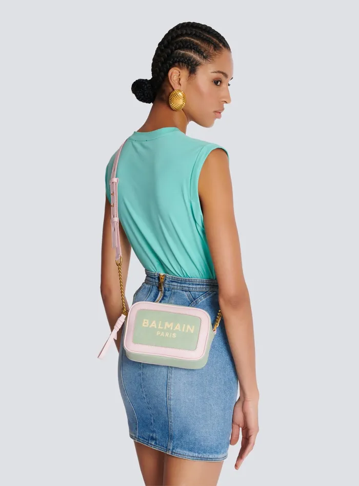 Balmain BArmy Camera Case In Canvas And Leather Green Women Crossbody Bags