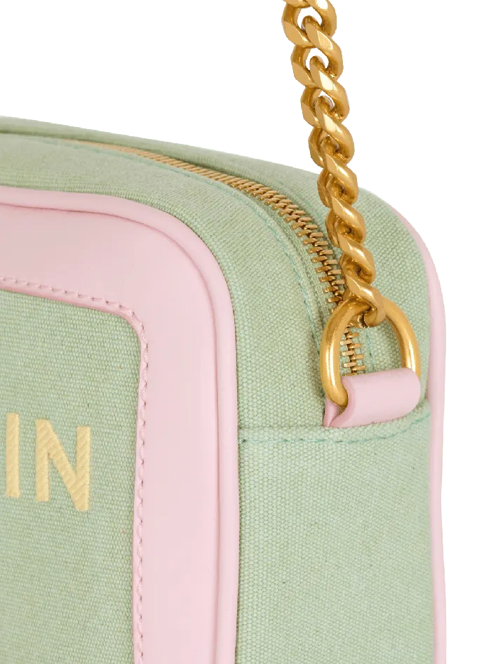 Balmain BArmy Camera Case In Canvas And Leather Green Women Crossbody Bags