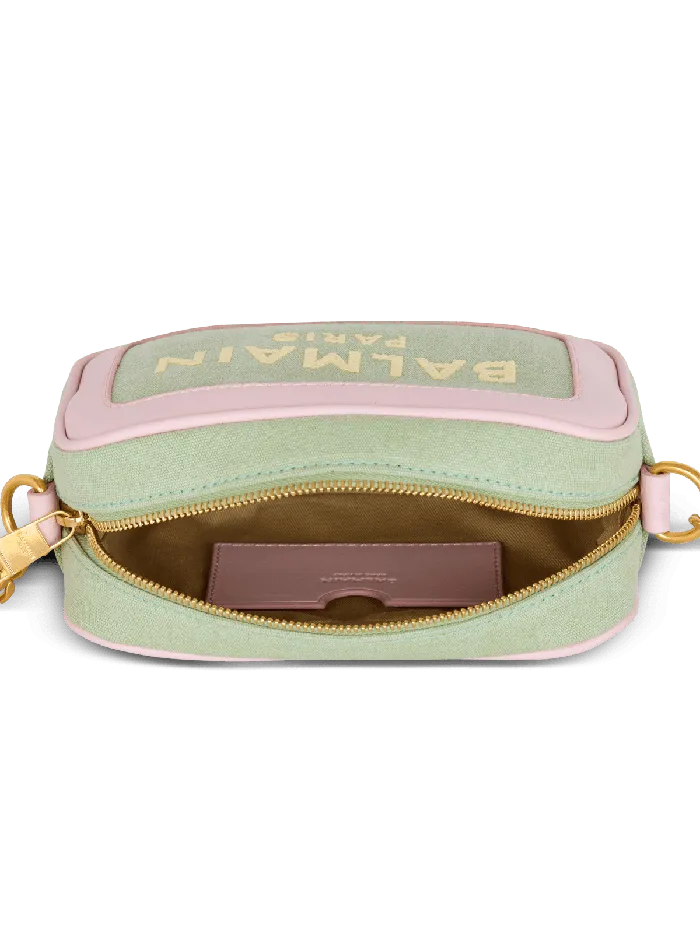 Balmain BArmy Camera Case In Canvas And Leather Green Women Crossbody Bags