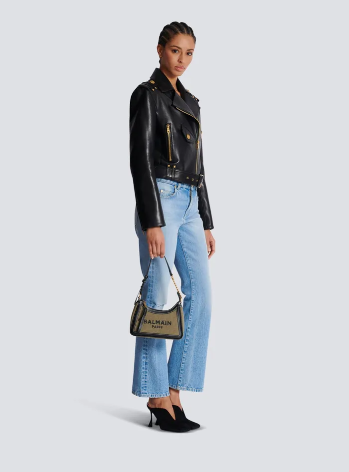 Balmain BArmy Canvas Bag With Leather Inserts Khaki Women Handbags