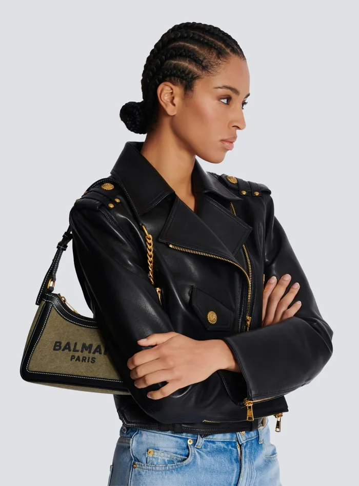 Balmain BArmy Canvas Bag With Leather Inserts Khaki Women Handbags