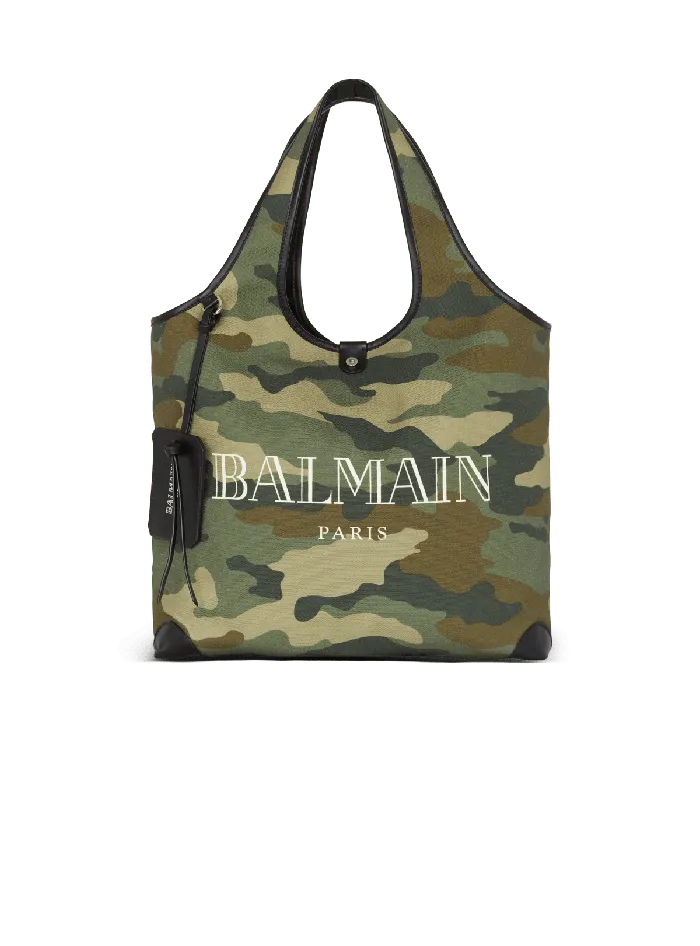 Balmain BArmy Grocery Bag In Camouflage Print Canvas Khaki Men Bags And Backpacks