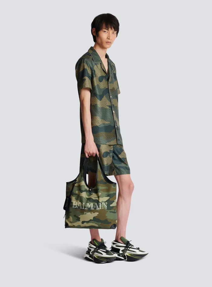 Balmain BArmy Grocery Bag In Camouflage Print Canvas Khaki Men Bags And Backpacks