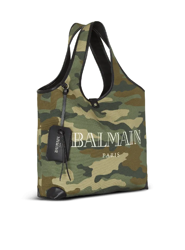 Balmain BArmy Grocery Bag In Camouflage Print Canvas Khaki Men Bags And Backpacks