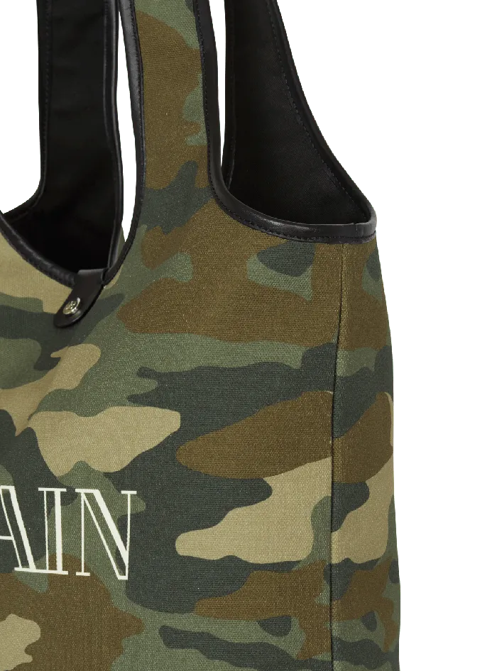 Balmain BArmy Grocery Bag In Camouflage Print Canvas Khaki Men Bags And Backpacks
