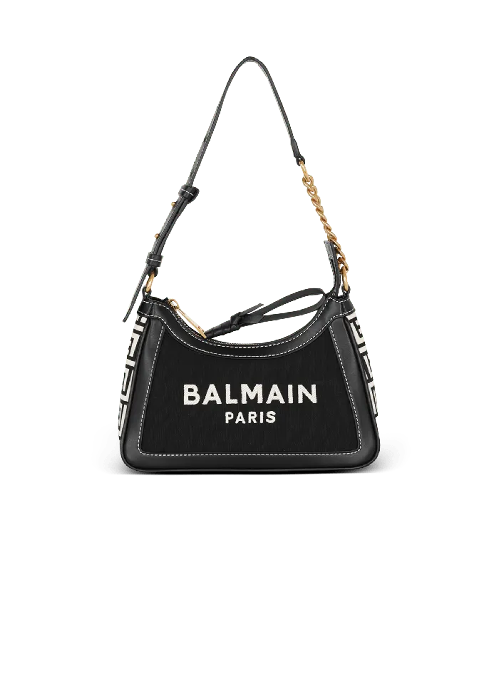 Balmain BArmy Handbag In Monogrammed Canvas And Leather Black Women Handbags