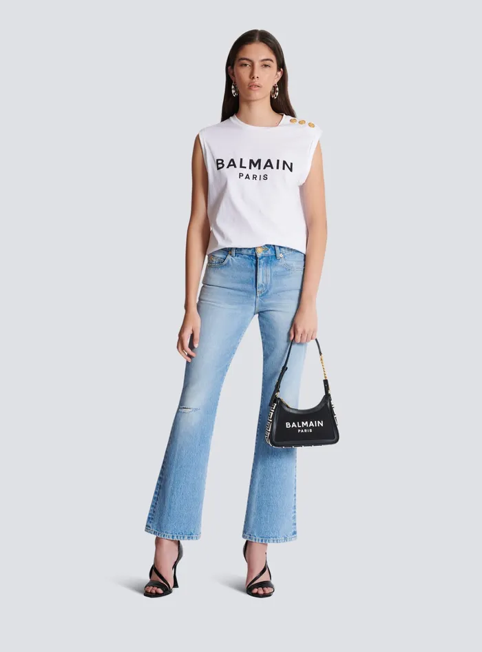Balmain BArmy Handbag In Monogrammed Canvas And Leather Black Women Handbags