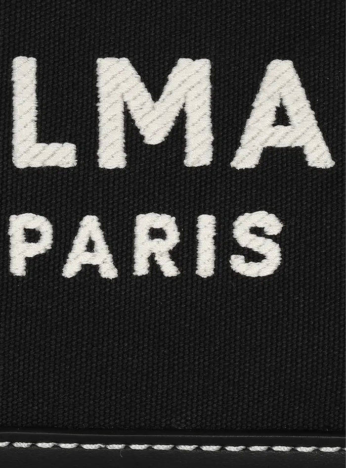 Balmain BArmy Handbag In Monogrammed Canvas And Leather Black Women Handbags