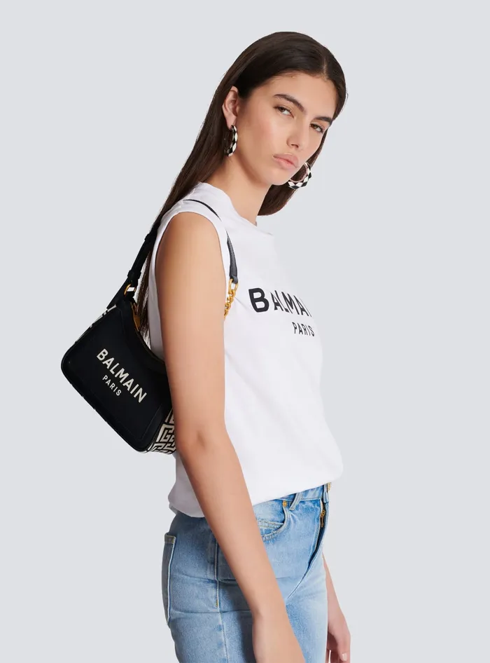 Balmain BArmy Handbag In Monogrammed Canvas And Leather Black Women Handbags