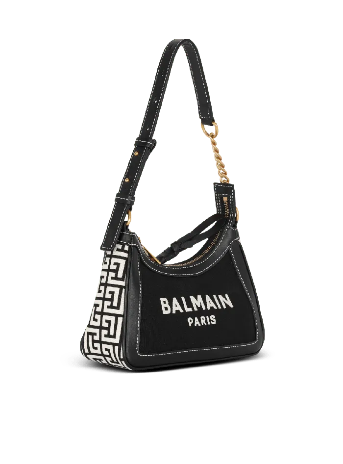 Balmain BArmy Handbag In Monogrammed Canvas And Leather Black Women Handbags